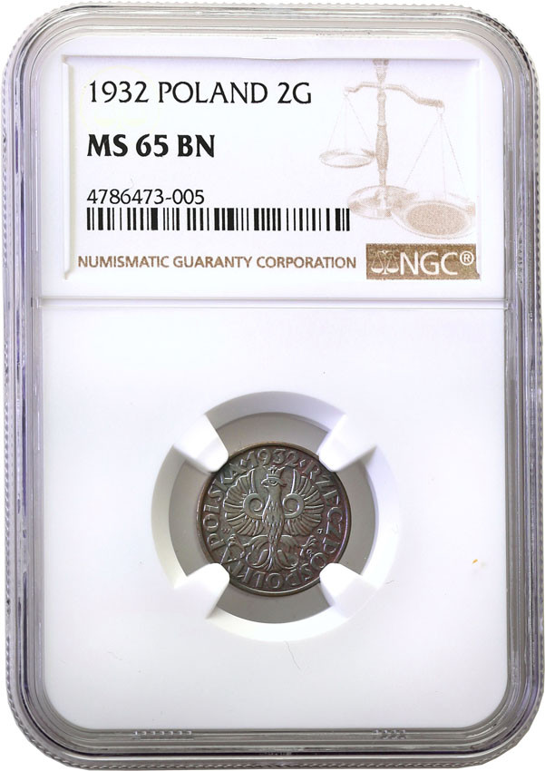 II RP. 2 grosze 1932 NGC MS65 BN (2 MAX)